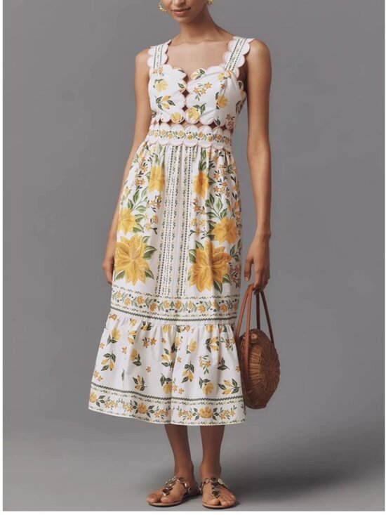 FARM Rio Dresses & Skirts - Farm Rio x Anthropologie Sleeveless Scallop-Trim Printed Midi Dress S